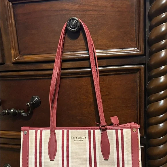 NWOT Kate Spade Market Striped Canvas Medium Tote in red jasper multi - Picture 3 of 8